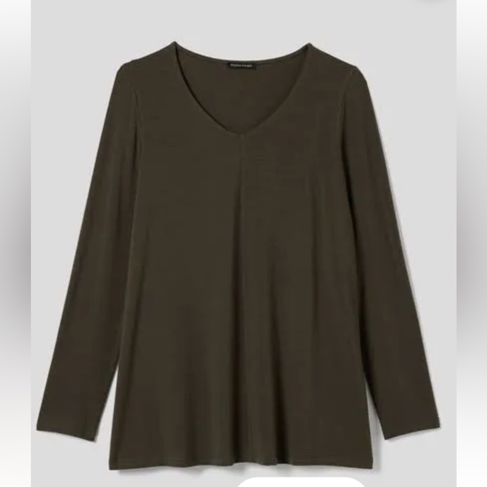 NWT Eileen Fisher Organic Cotton Tunic Top S Sweater Wren Olive Shirt Small